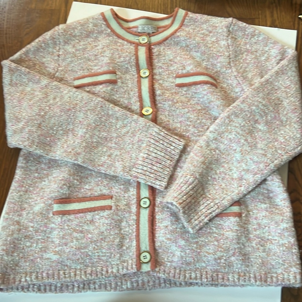 J. Crew Pink and Cream Cardigan Sweater